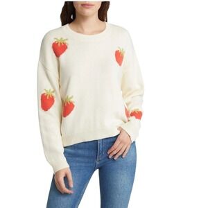 Rails Perci Strawberries Knit Sweater Cream‎ Red Green Crewneck Women's Large